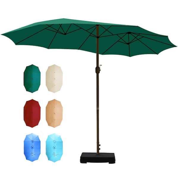 Aoodor 15 ft. Green Market Double Side Patio Umbrella with Base and Sandbag
