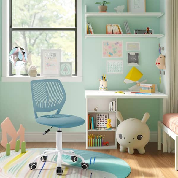 Homy Casa CARNAT Kids Desk Chair Adjustable Swivel Chair with Cushioned Seat and Lumbar Support Light Blue and Light Gray Set of 2