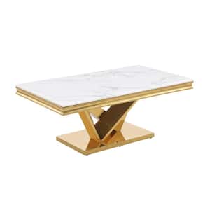 Titan 51 in. L Gold Rectangle Faux Marble Coffee Table