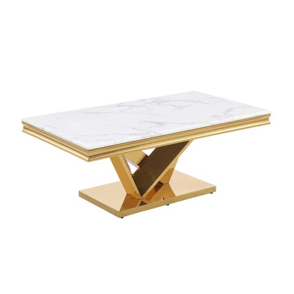 Best Master Furniture Titan 51 in. L Gold Rectangle Faux Marble Coffee Table