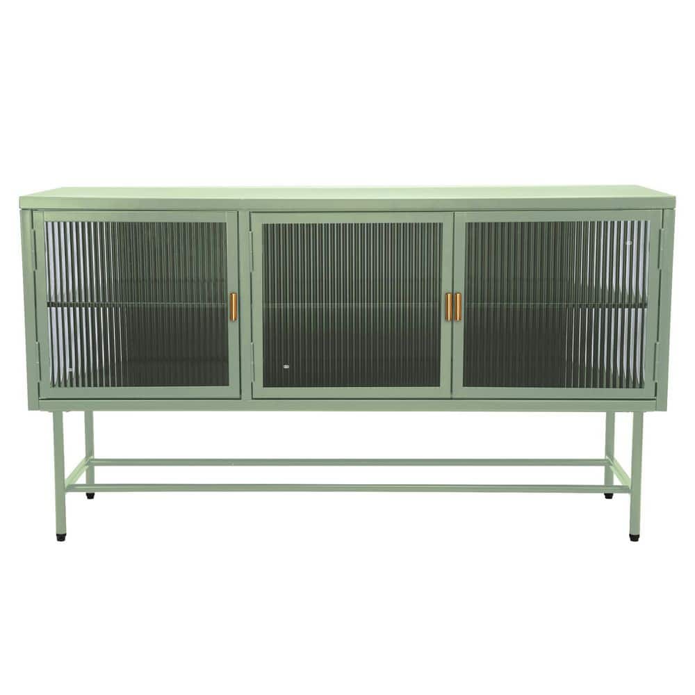 47.4 in. Mint Green Display Cupboard TV Stand with Glass Doors and Detachab