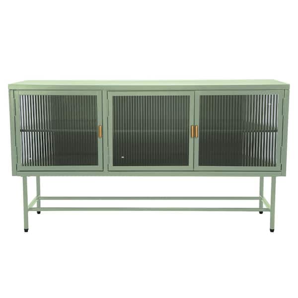 Amucolo 47.4 in. Mint Green Display Cupboard TV Stand with Glass Doors and Detachable Shelves Fits TV's Up to 55 in.