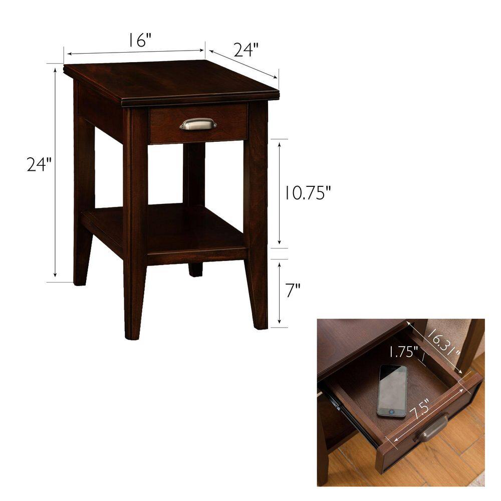 Laurent Chocolate Cherry Wood Chairside Table with Storage