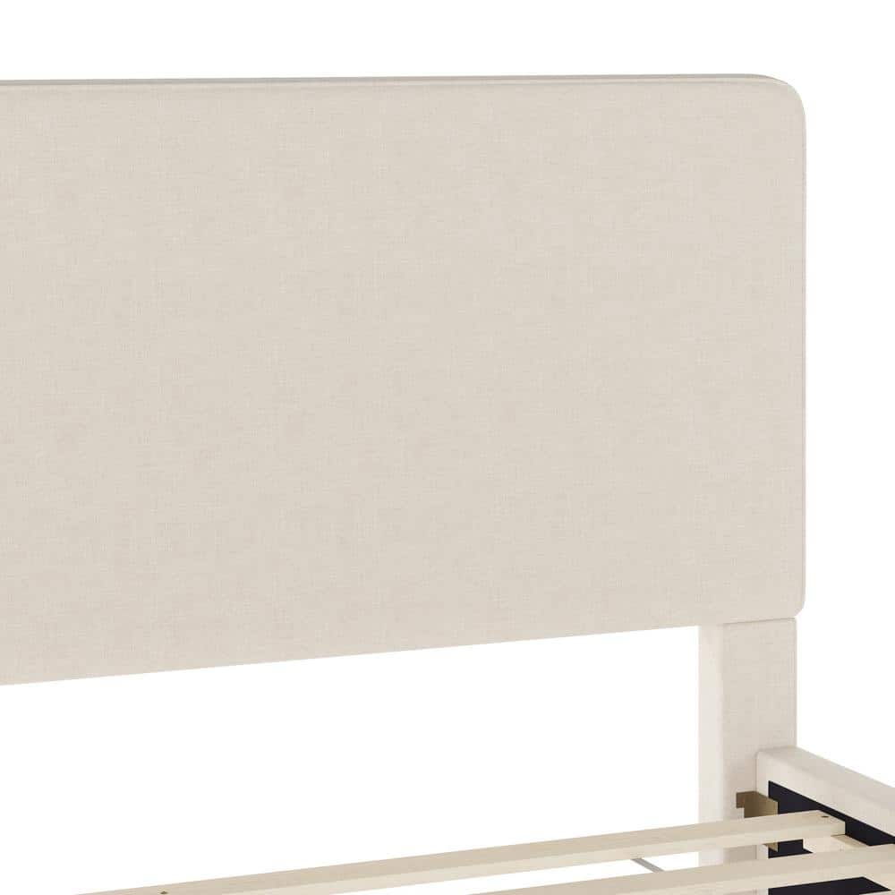Queen Beige Linen Upholstered Platform Bed with Storage Drawer