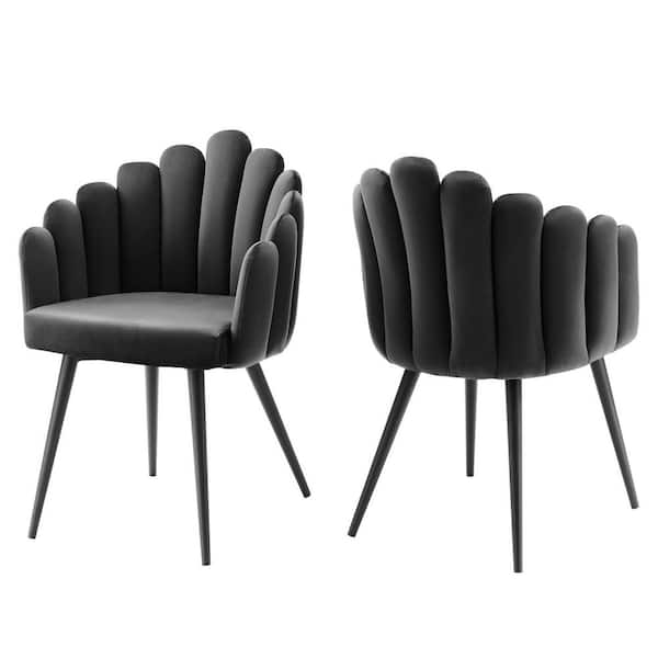 MODWAY Vanguard Performance Black Charcoal Velvet Dining Side Chair (Set of 2)