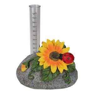 7 in. Sunflower and Ladybug Rock Garden Rain Gauge