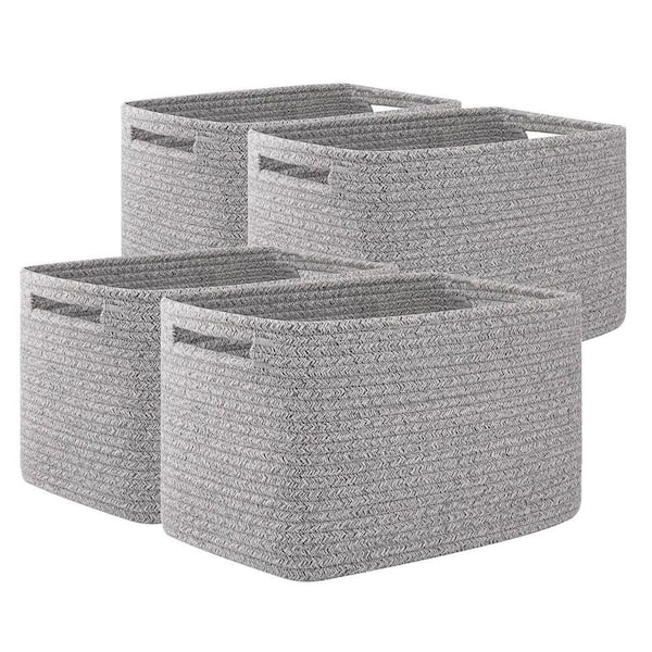 Gray 13 in. x 7.8 in. Cotton Woven Storage Bins Decorative Basket