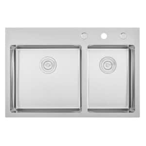 Drop-in Top Mount 16-Gauge Stainless Steel 33 in. x 22 in. x 10 in. 60/40 Offset Double Bowl Kitchen Sink