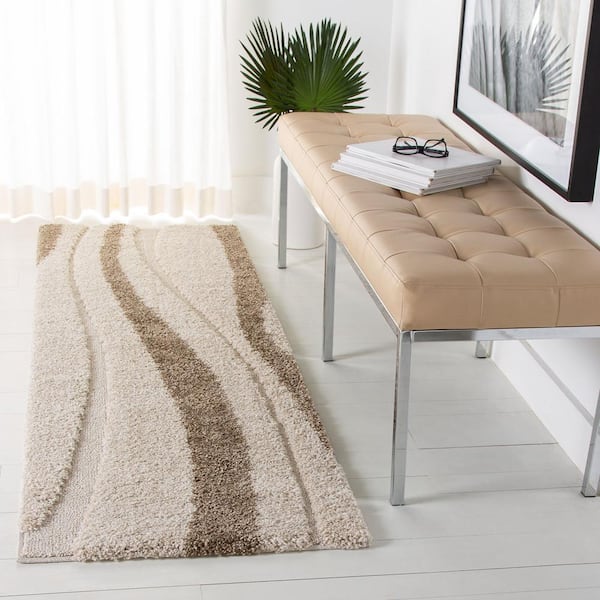Florida Shag Cream/Dark Brown 2 ft. x 7 ft. Striped Runner Rug