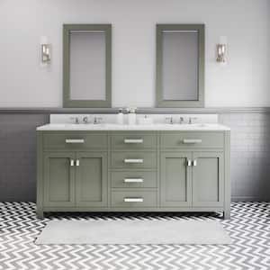 Madison 72 in. W x 21.5 In. D Bath Vanity in Glacial Green with Marble Vanity Top in White with White Basin and Mirror
