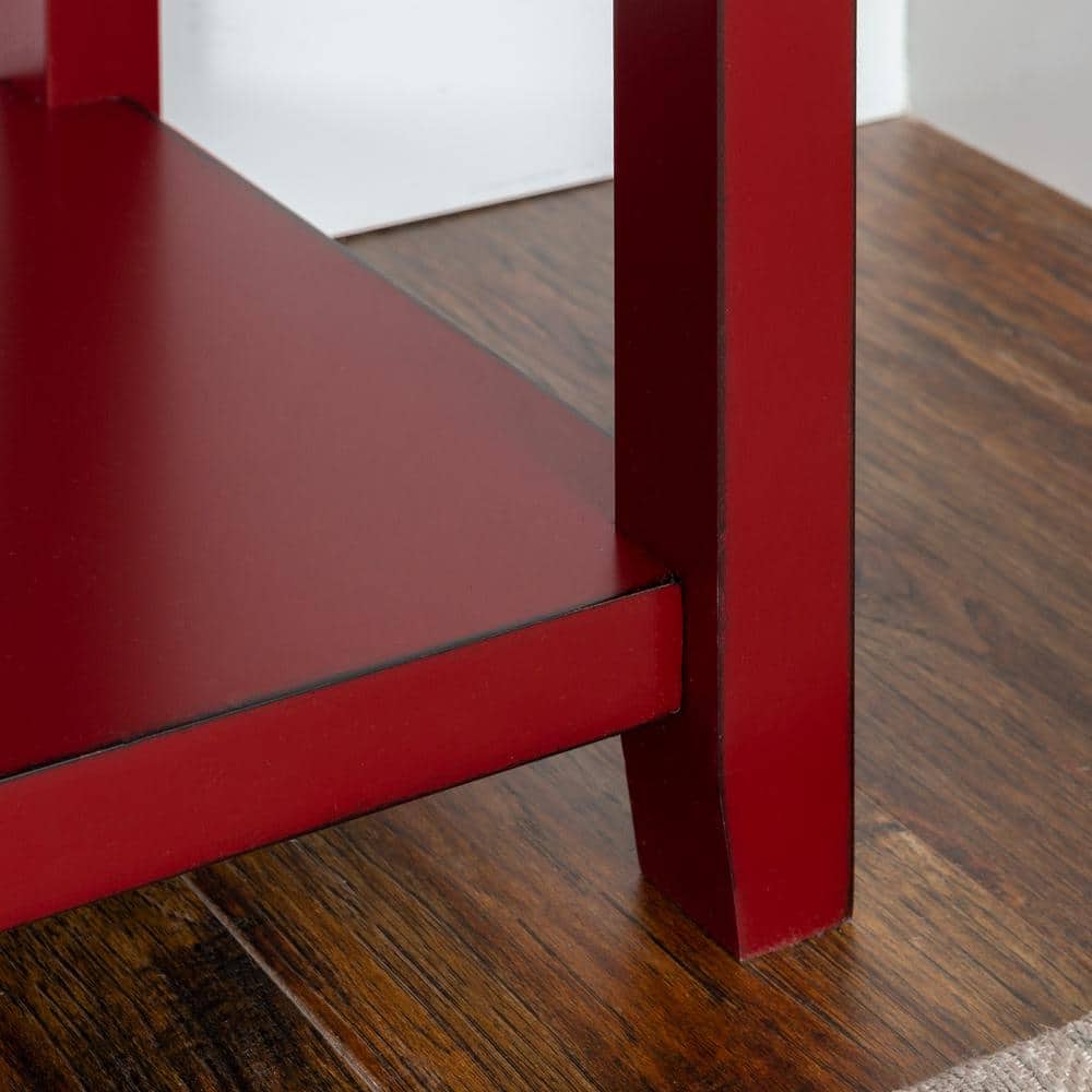 Antique Red Farmhouse Console with Glass Doors and Storage