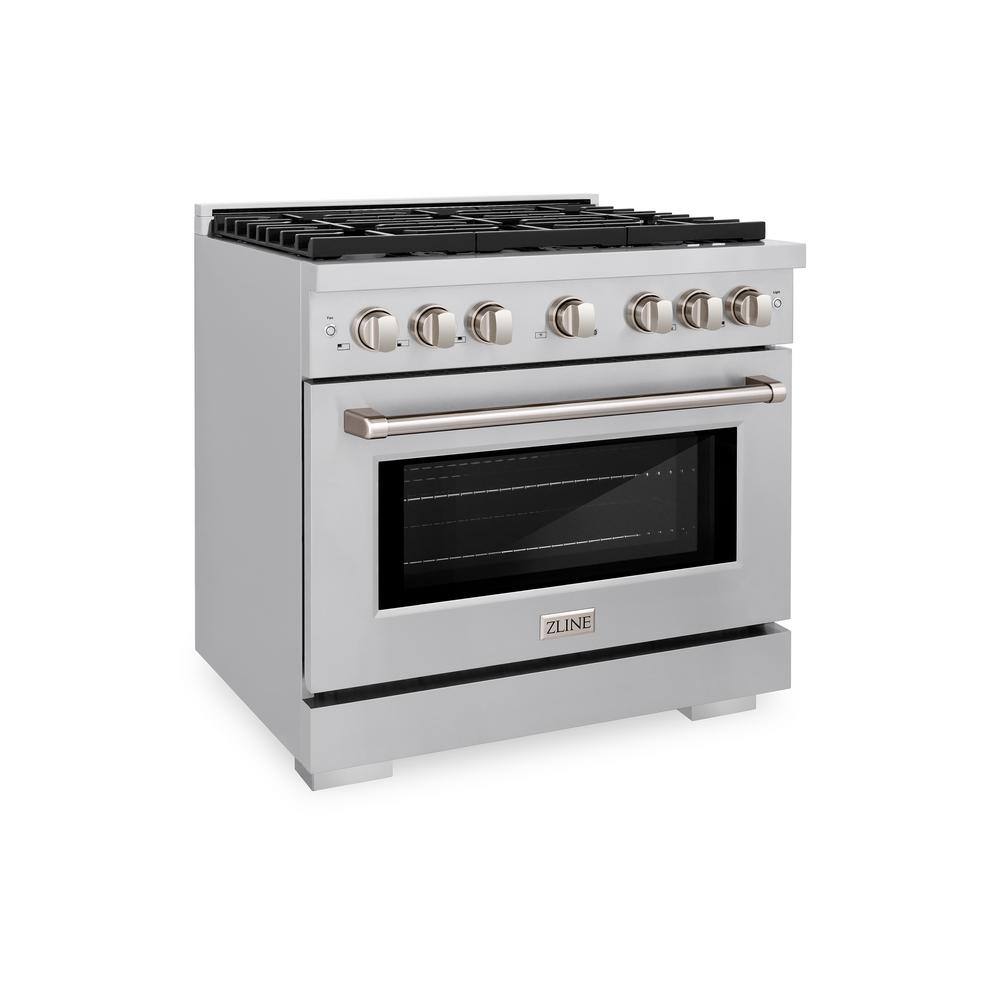 ZLINE Kitchen and Bath 36 in. 6 Burner Freestanding Gas Range with Convection Gas Oven in Stainless Steel, Silver