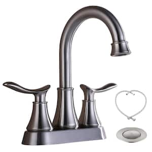 4 in.Centerset 2-Handle Bathroom Faucet, Bathroom Vanity Sink Faucets with Pop-up Drain and Supply Hoses Brushed Nickel