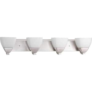 Appeal Collection 4-Light Brushed Nickel Etched White Glass Modern Bath Vanity Light