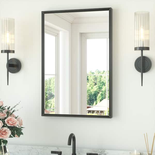 20 in. W x 30 in. H Rectangle Aluminum Framed Wall Bathroom Vanity Mirror in Black