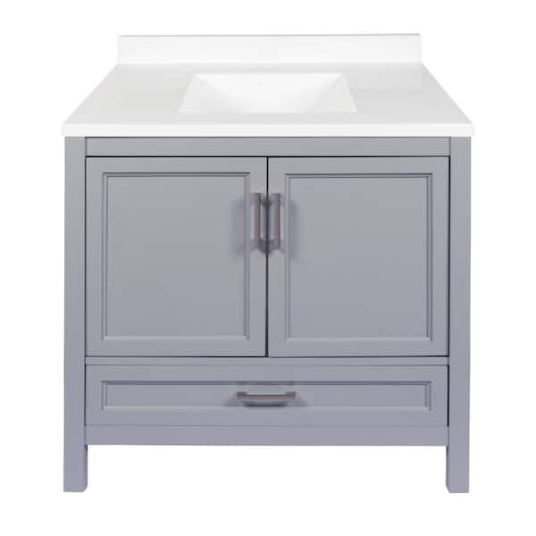 Amluxx Salerno 37 in. W x 22 in. D x 36 in. H Bath Vanity in Grey with Cultured Marble Vanity Top w/Backsplash in White