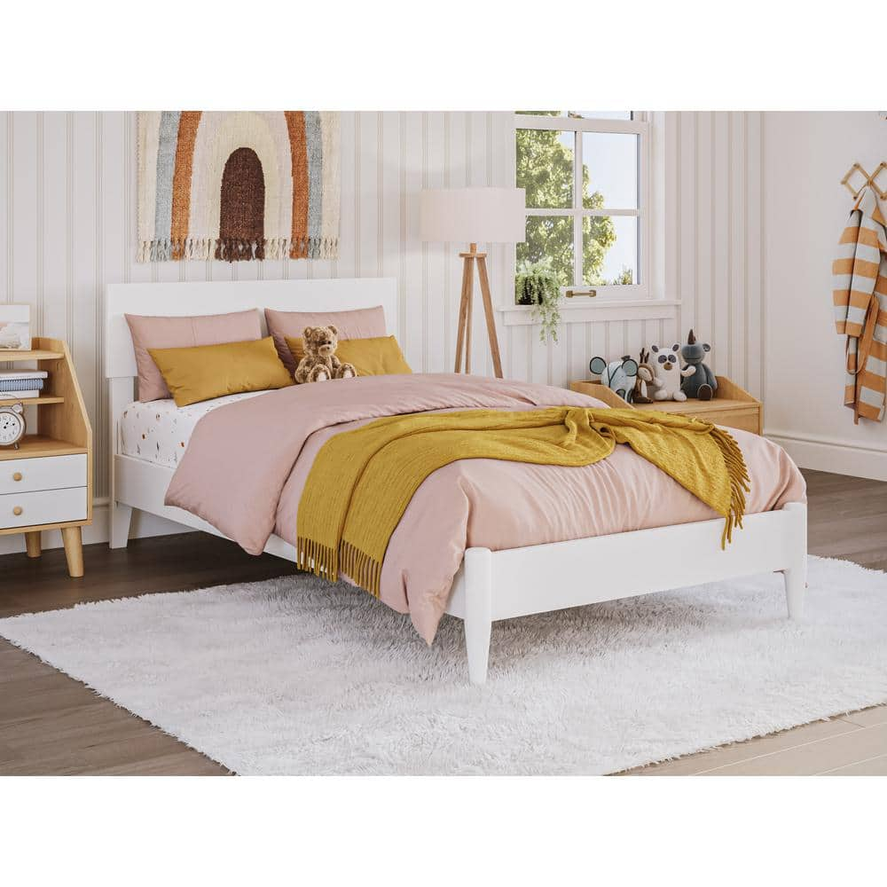 White Faux Leather King Size Platform Bed and Matching Footboard With  Mirrors 