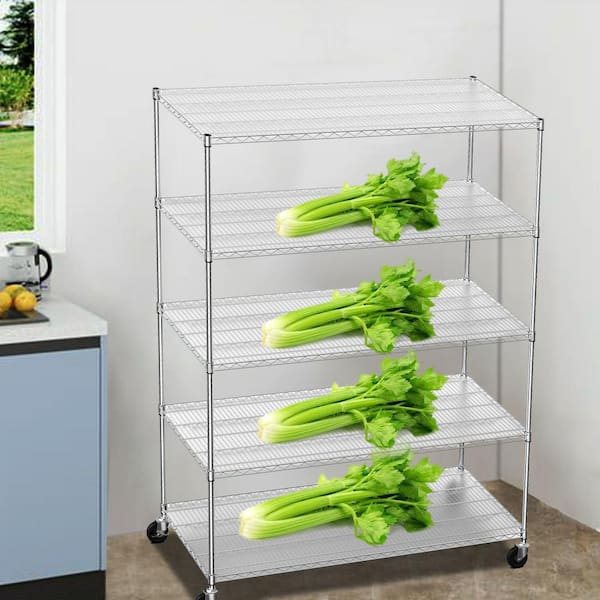 5-Tier 7500lbs Chrome Steel Adjustable Wire Storage Rack Shelving Unit with Wheels (60 in. W x 82 in. H x 24 in. D)