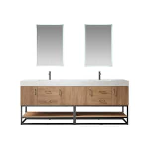 Alistair 84 in. W x 22 in. D x 34 in. H Double Sink Bath Vanity in BK-N.A Oak with White Composite Stone Top and Mirror