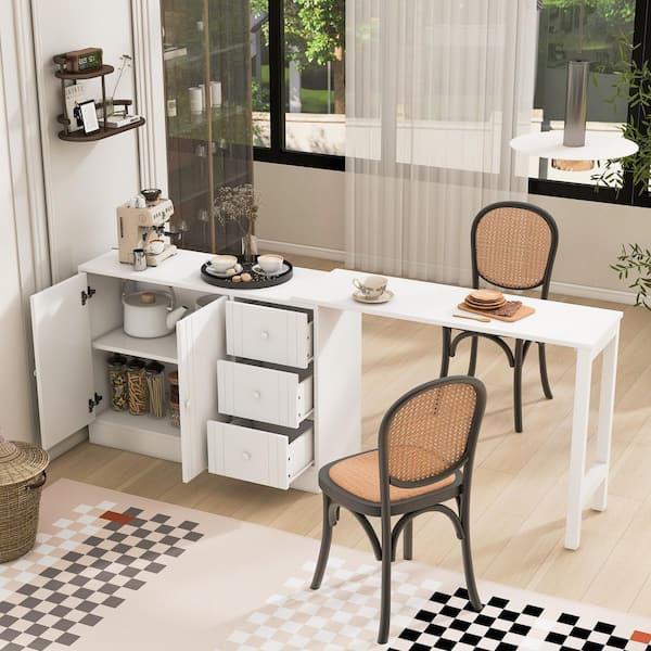 White 32.20 in. H Extendable Accent Cabinet, Multifunctional Storage Cabinet with 2-Doors and 3-Drawers