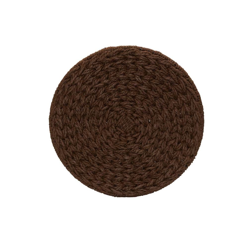 Brown Paper Rope Woven Round Storage Basket Side Table