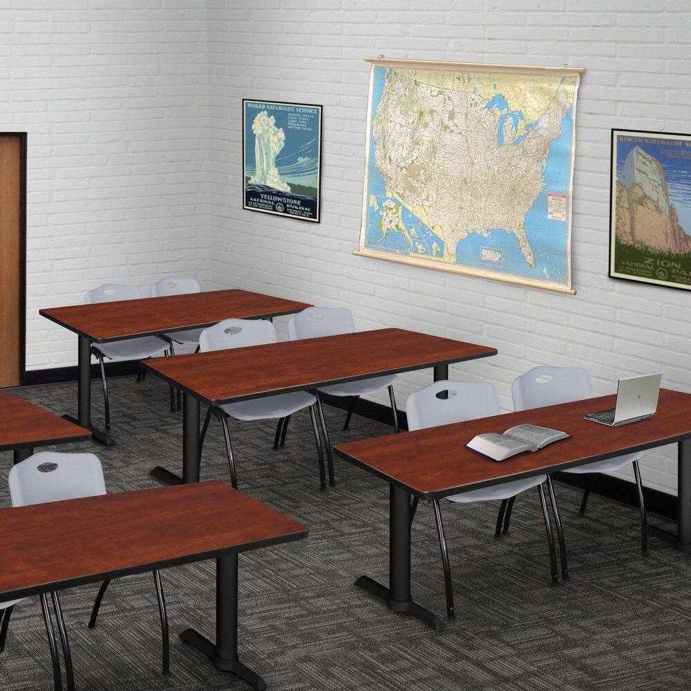 Cain 60 in. x 24 in. Cherry T-Base Training Seminar Table Desk and 2 M Stack Chairs-Grey price history on PriceWatchPro