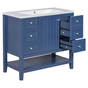 36 in. W x 18 in. D x 34 in. H Singl Sink Freestanding Bath Vanity in Blue with White Ceramic Top