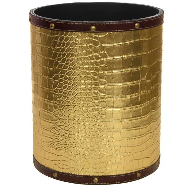 Oriental Furniture Oriental Furniture 8.25 in. x 10 in. Gold Faux Leather Waste Basket