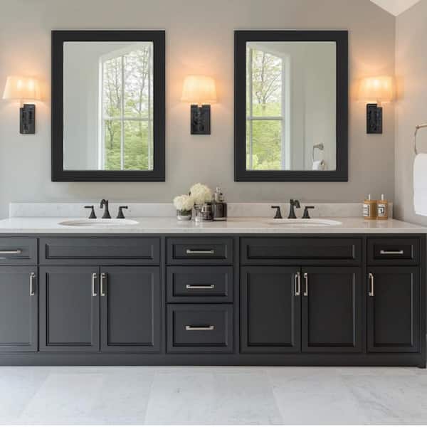 30 in. W x 40 in. H Simple Rectangular Black Wood Frame Bathroom Mirror Vanity Mirror Wall Mirror/Floor Mirror