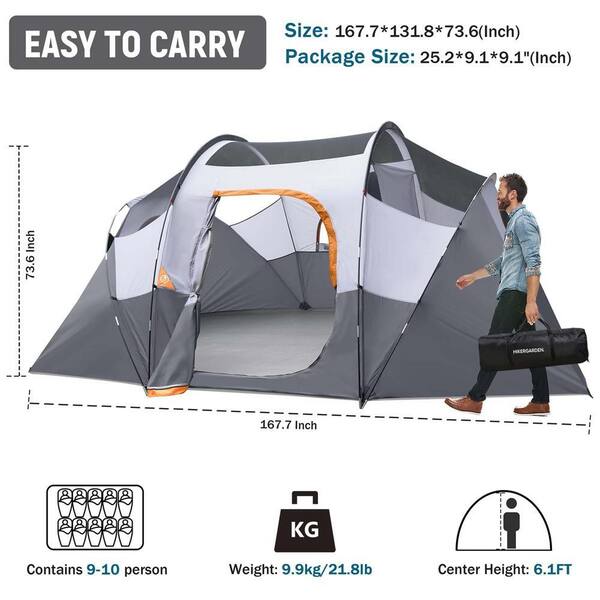 Zeus & Ruta 11 ft. x 14 ft. Gray 10-Person Camping Tent Portable