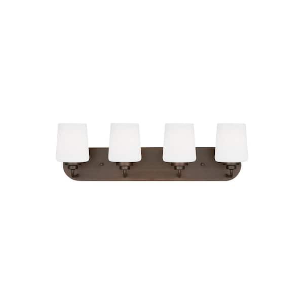 Generation Lighting Windom 24 in. 4-Light Bronze Contemporary Traditional Wall Bathroom Vanity Light with Alabaster Glass Shades