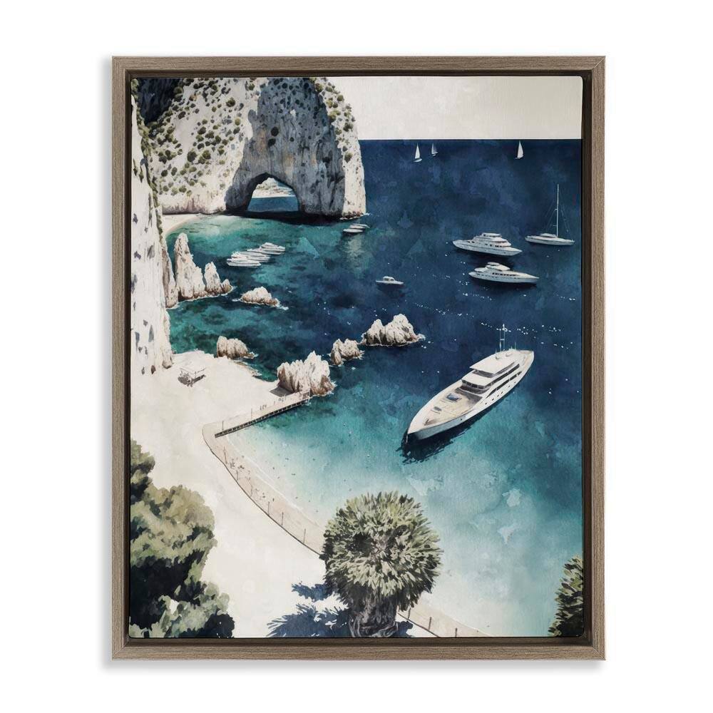 Rocky Coast Boats by Svetlana Aleynikova Brown Floater Frame Nature Graphic Art Print 31 in. x 25 in. price history on PriceWatchPro
