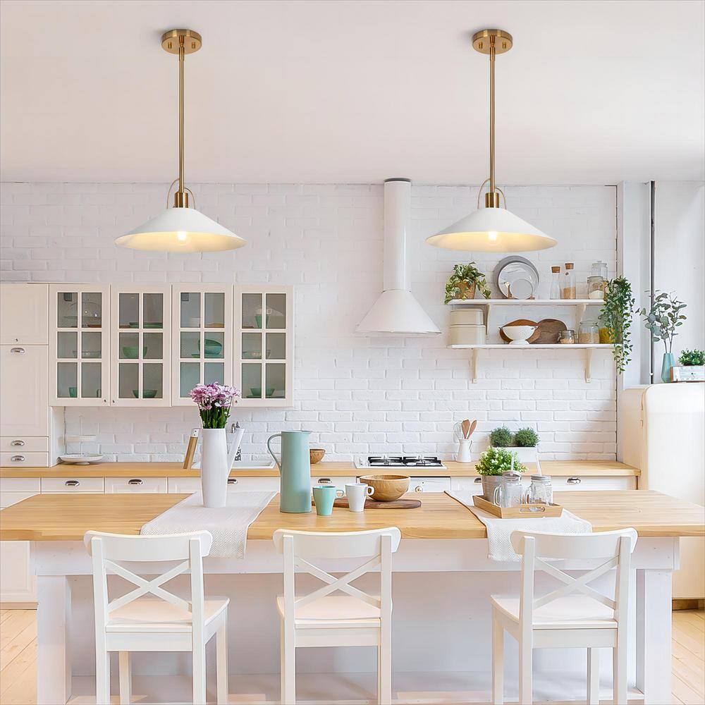 Raratienner White and Gold Metal Cone Pendant Light
