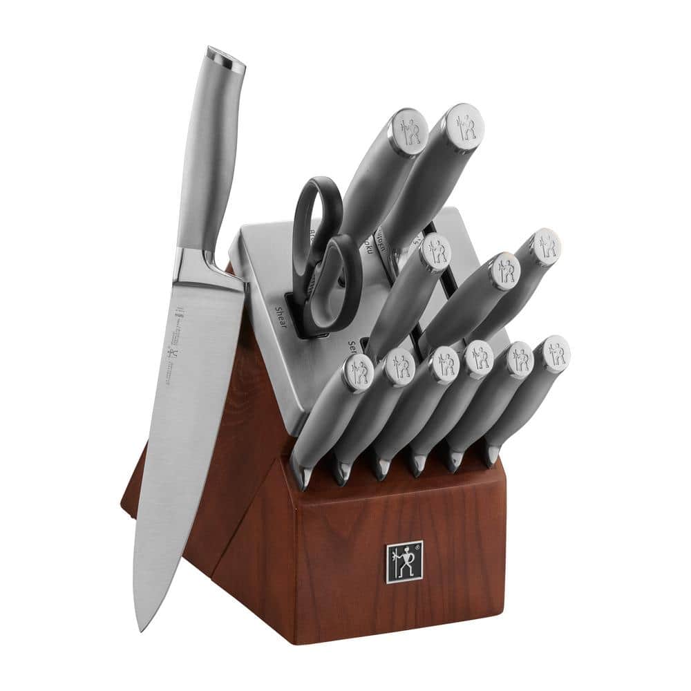 HENCKELS Modernist 14-Piece Self-Sharpening Knife Set with Block, Chef Knife, Paring Knife, Bread Knife, Steak Knife, Stainless Steel, Walnut