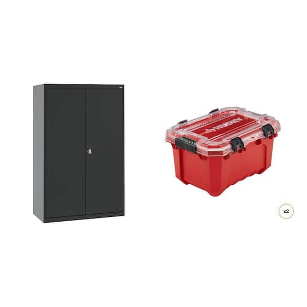 Elite Series 46 in. x 72 in. x 24 in. Steel Garage Cabinet and 5-Gal. Storage Container, 2-Pack