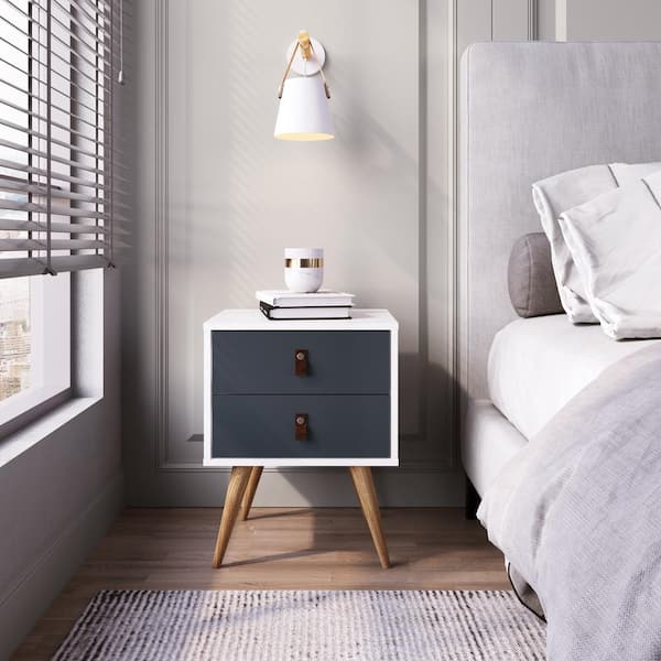 Manhattan Comfort Amber 2-Drawer White and Blue Nightstand (22.8 in. H x 17.7 in. W x 15.2 in. D)
