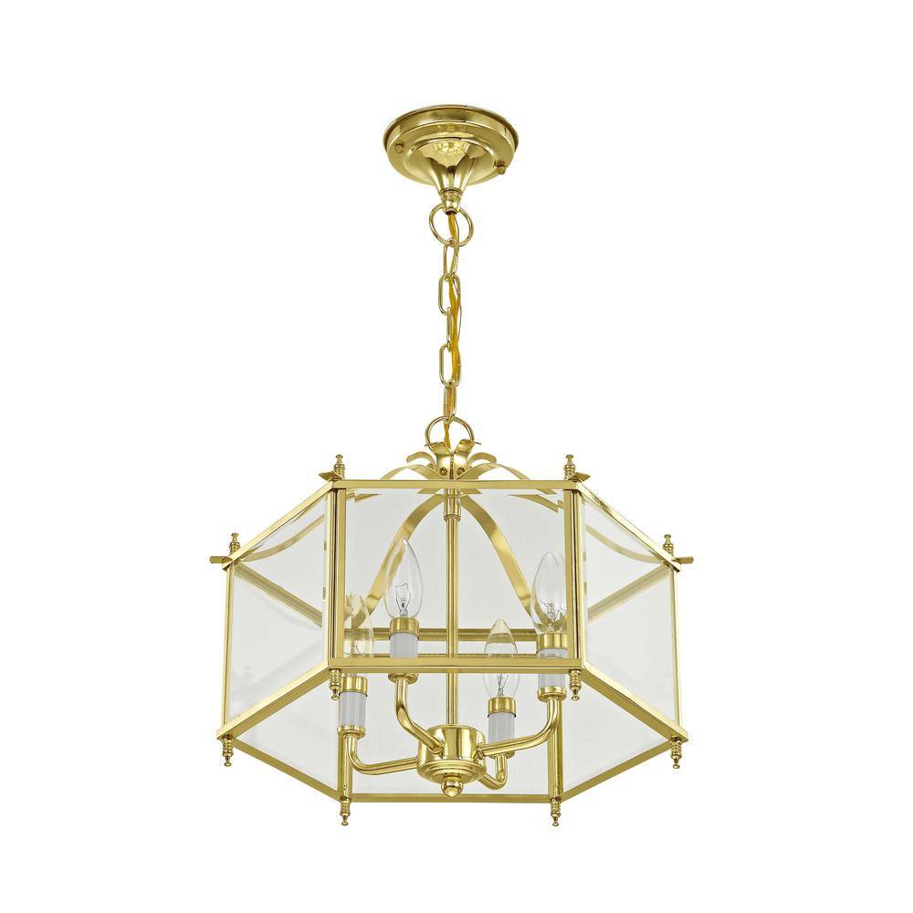 Livingston Polished Brass 4-Light Pendant with Clear Beveled Glass