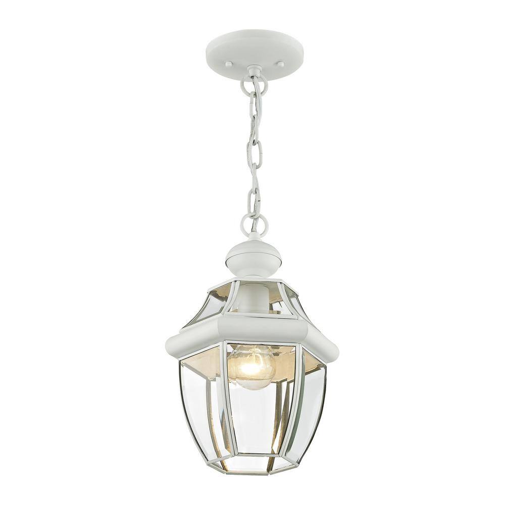 Monterey Elegant White Brass Outdoor Pendant with Clear Beveled Glass