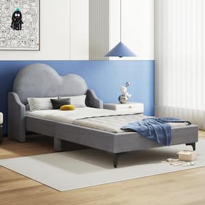 Gray Wood Frame Twin Size Upholstered Platform Bed with Cloud-Shaped Headboard