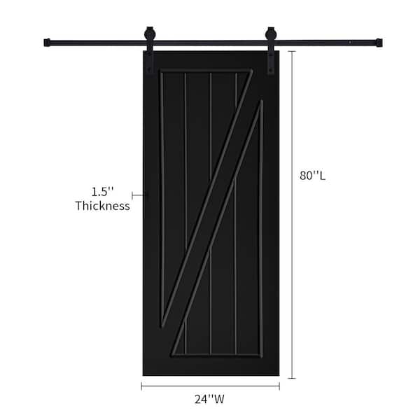 AIOPOP HOME Modern Z Frame 24 in. x 80 in. MDF Black Barn Sliding