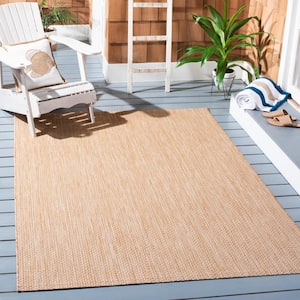 Courtyard Natural/Cream 4 ft. x 4 ft. Solid Distressed Indoor/Outdoor Patio  Square Area Rug
