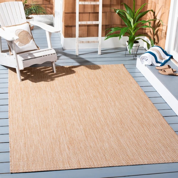 Courtyard Natural/Cream 8 ft. x 10 ft. Solid Distressed Indoor/Outdoor Patio  Patio Area Rug