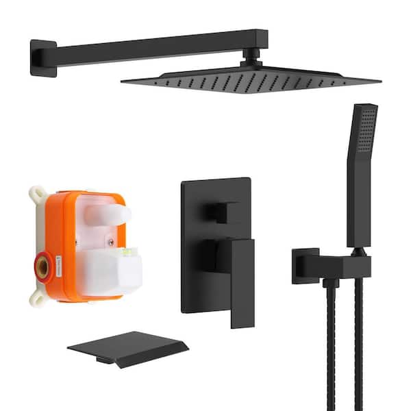 cobbe Rain Single Handle 1-Spray Tub Shower Faucet 1.8 GPM with Pressure Balance in. Matte Black (Valve Included)