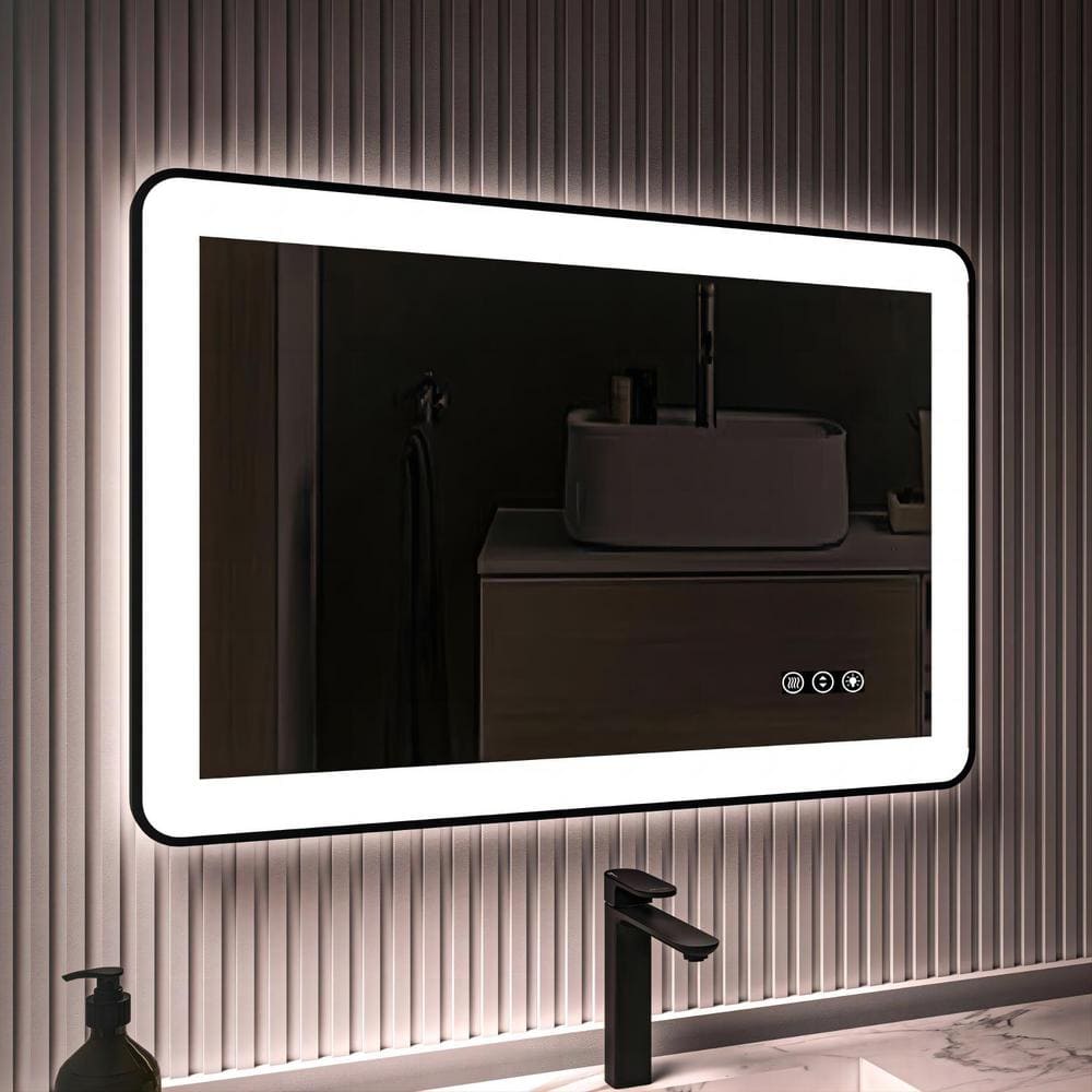 36 in. W x 24 in. H Rectangular Framed LED Anti-Fog Wall Bathroom Vanity Mirror in Black with Backlit and Front Light price history on PriceWatchPro
