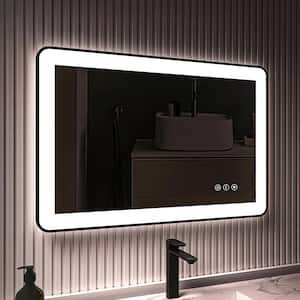 36 in. W x 24 in. H Rectangular Framed LED Anti-Fog Wall Bathroom Vanity Mirror in Black with Backlit and Front Light