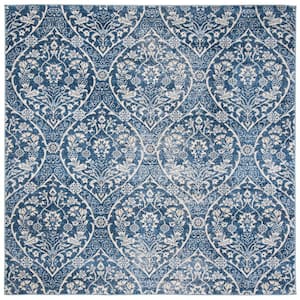 Brentwood Navy/Light Gray 5 ft. x 5 ft. Square Geometric Medallion Floral Area Rug