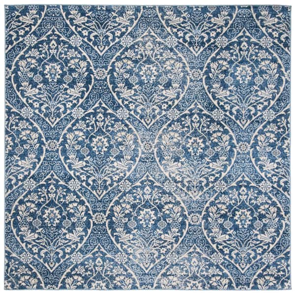 SAFAVIEH Brentwood Navy/Light Gray 5 ft. x 5 ft. Square Geometric Medallion Floral Area Rug