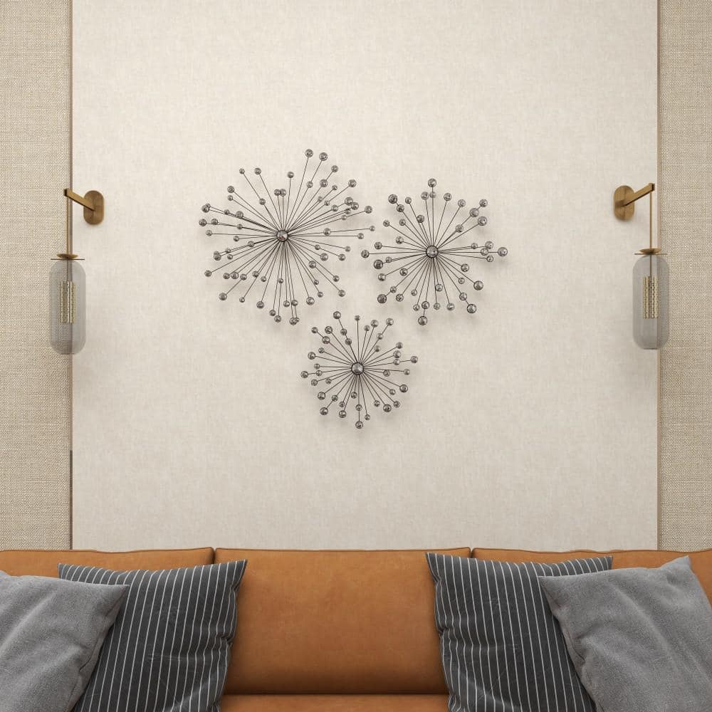 Black Metal and Acrylic Starburst Wall Sculpture Set of 3