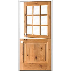 32 in. x 80 in. Farmhouse Knotty Alder Right-Hand/Inswing 9 Lite Clear Glass Clear Stain Dutch Wood Prehung Front Door