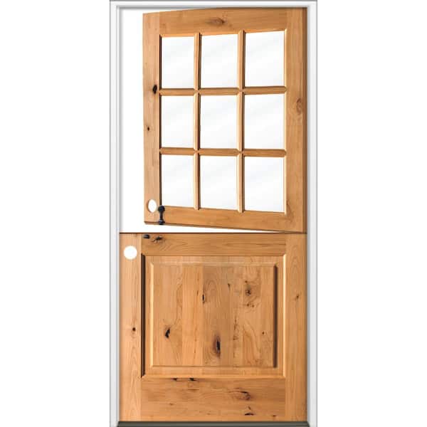 Krosswood Doors 32 in. x 80 in. Farmhouse Knotty Alder Right-Hand/Inswing 9 Lite Clear Glass Clear Stain Dutch Wood Prehung Front Door